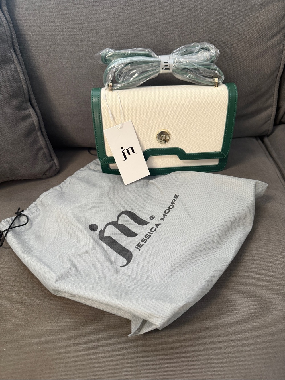 Jessica Moore Green and Cream Two-Tone Leather Crossbody